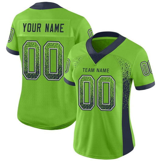 Custom Neon Green Navy-Gray Mesh Drift Fashion Football Jersey - Sky-Custom