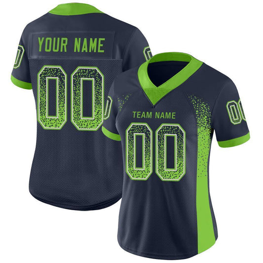 Custom Navy Neon Green-Gray Mesh Drift Fashion Football Jersey - Sky-Custom