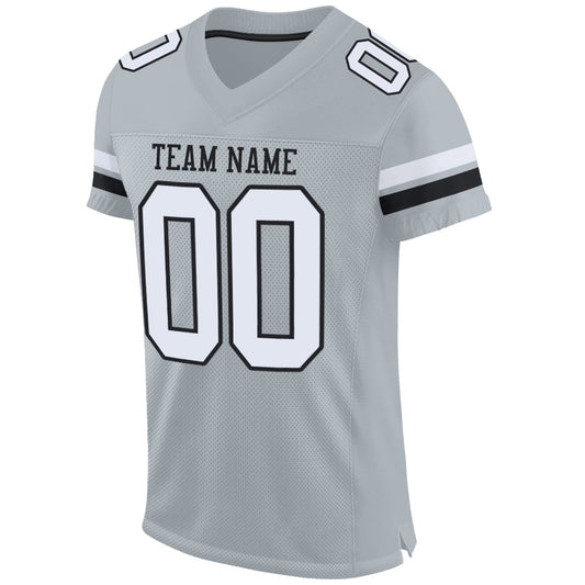 Custom Silver White-Black Mesh Authentic Football Jersey - Sky-Custom