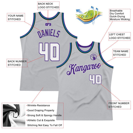 Custom Gray White-Purple Authentic Throwback Basketball Jersey - Sky-Custom