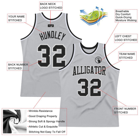 Custom Gray Black-White Authentic Throwback Basketball Jersey - Sky-Custom