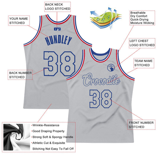 Custom Gray Gray-Royal Authentic Throwback Basketball Jersey - Sky-Custom