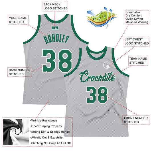 Custom Gray Kelly Green-White Authentic Throwback Basketball Jersey - Sky-Custom