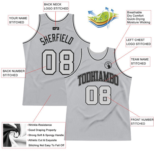 Custom Gray Gray-Black Authentic Throwback Basketball Jersey - Sky-Custom