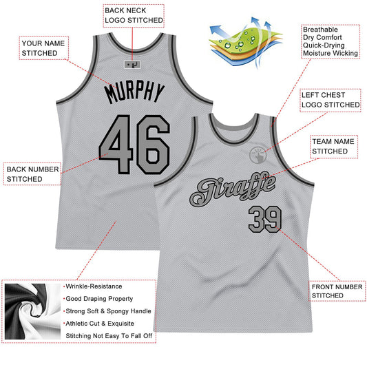 Custom Gray Steel Gray-Black Authentic Throwback Basketball Jersey - Sky-Custom