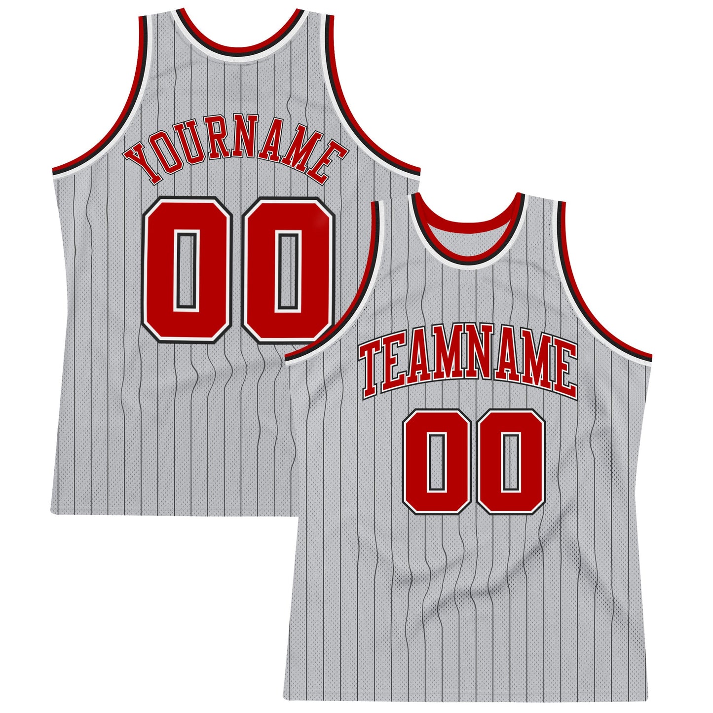 Custom Gray Black Pinstripe Red-White Authentic Basketball Jersey - Sky-Custom