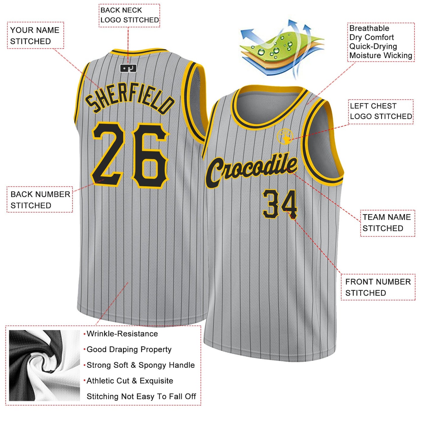 Custom Gray Black Pinstripe Black-Gold Authentic Basketball Jersey - Sky-Custom
