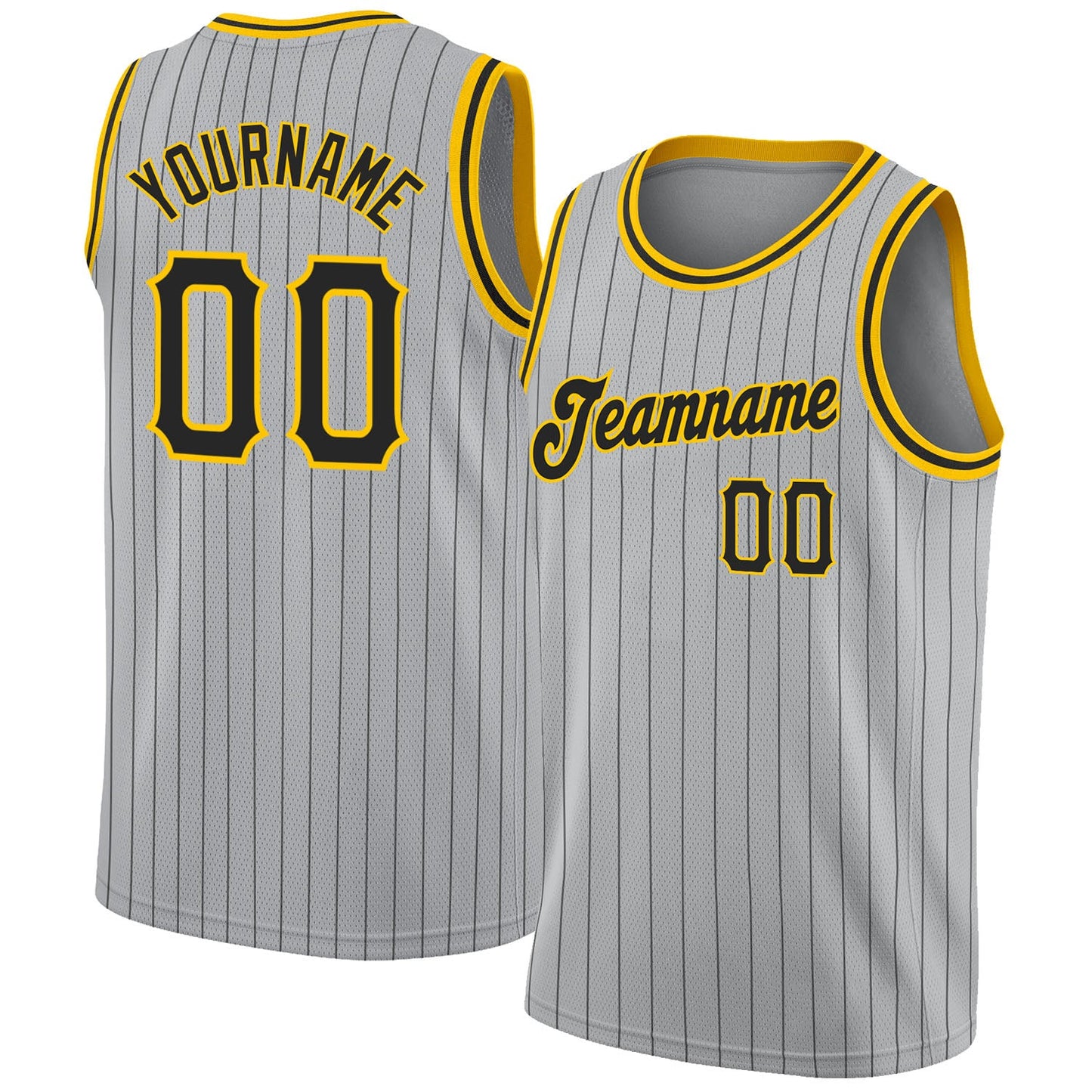 Custom Gray Black Pinstripe Black-Gold Authentic Basketball Jersey - Sky-Custom