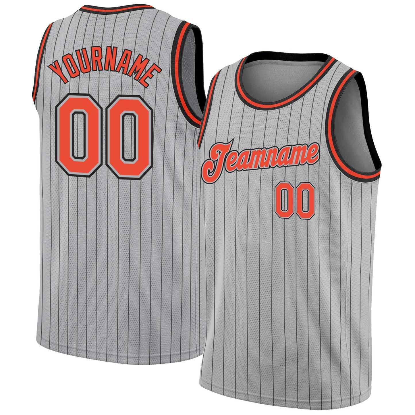 Custom Gray Black Pinstripe Orange-Black Authentic Basketball Jersey - Sky-Custom