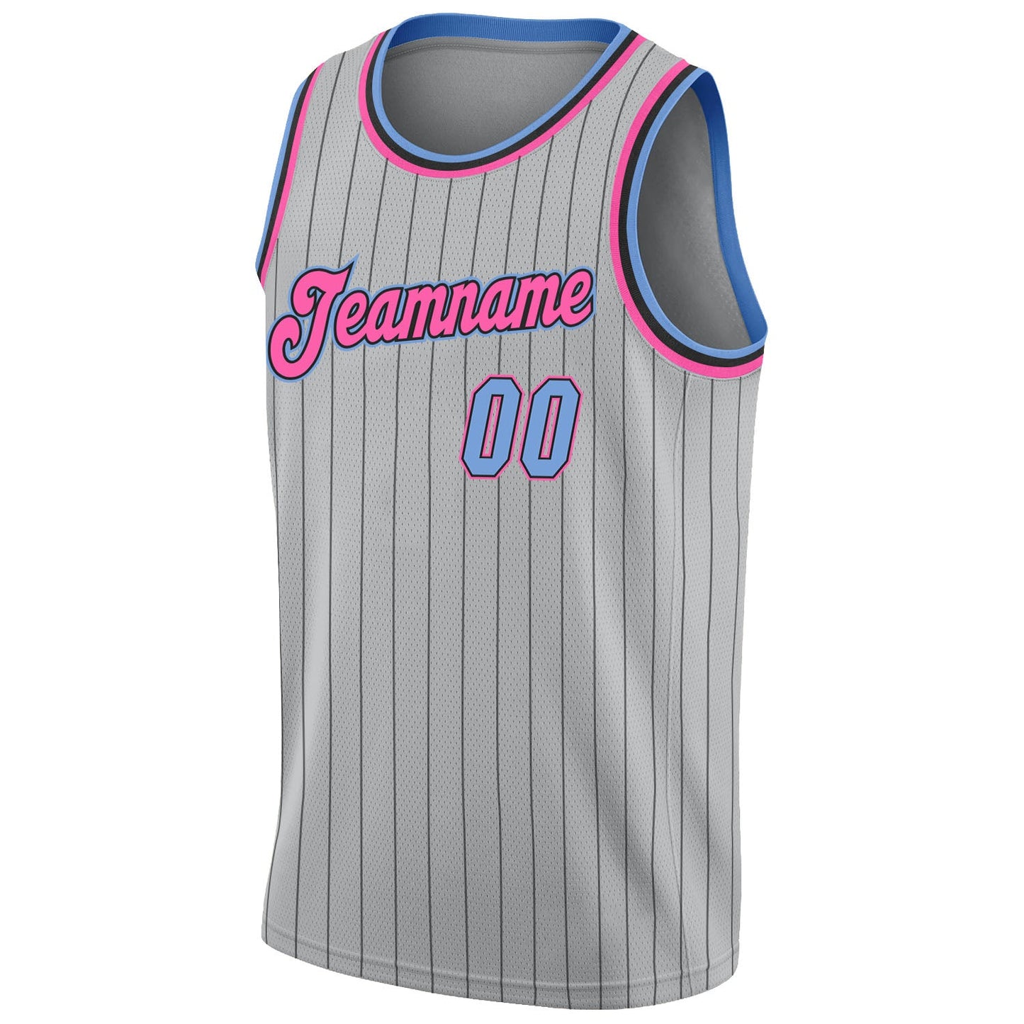 Custom Gray Black Pinstripe Light Blue-Pink Authentic Basketball Jersey - Sky-Custom