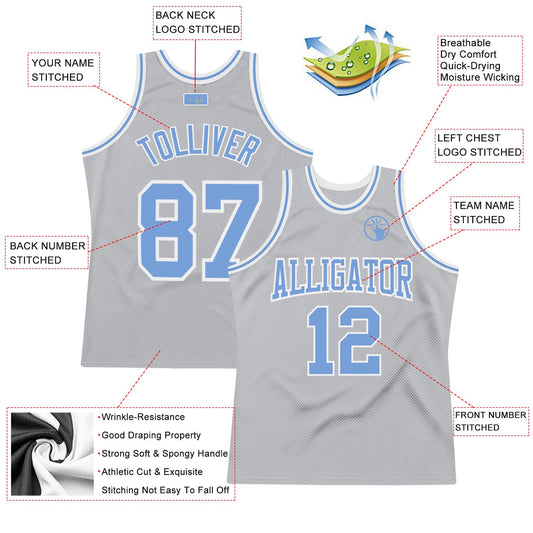 Custom Gray Light Blue-White Authentic Throwback Basketball Jersey - Sky-Custom