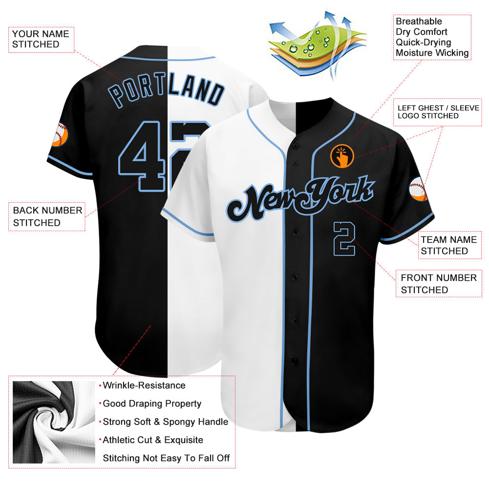 Custom White-Black Light Blue Authentic Split Fashion Baseball Jersey - Sky-Custom