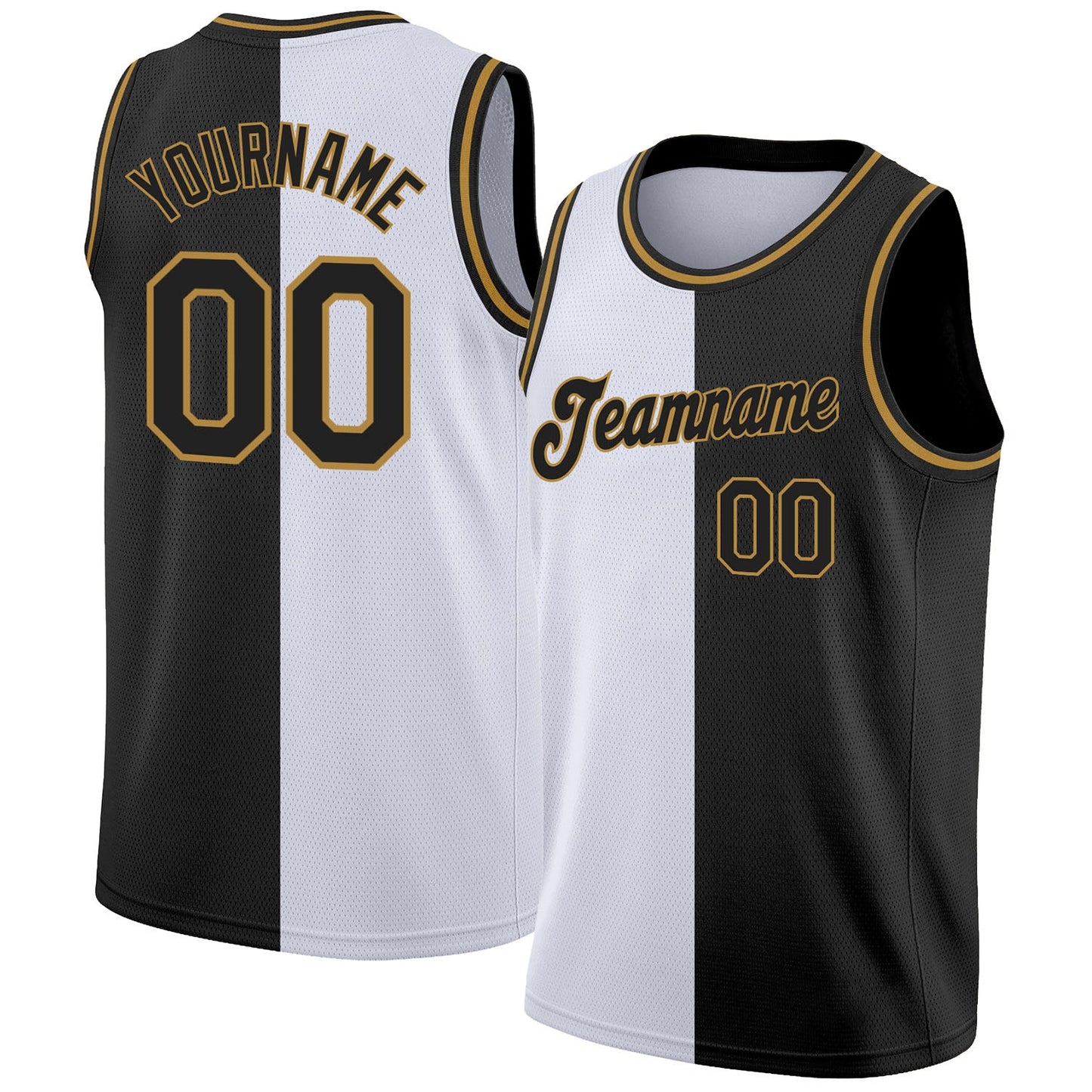 Custom White Black-Old Gold Authentic Split Fashion Basketball Jersey - Sky-Custom
