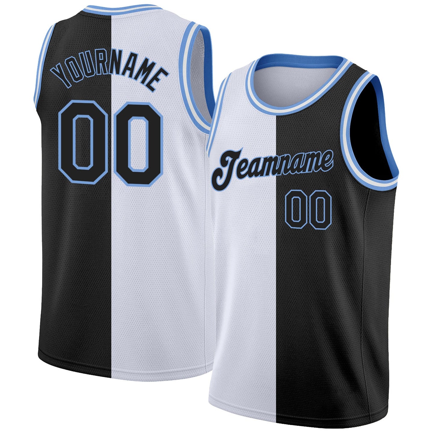 Custom White Black-Light Blue Authentic Split Fashion Basketball Jersey - Sky-Custom