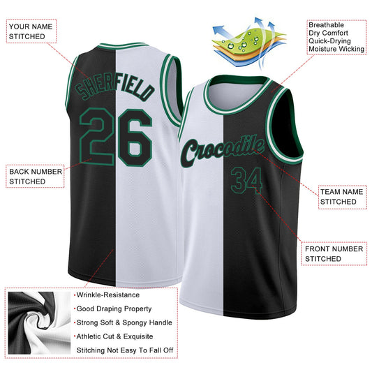 Custom White Black-Kelly Green Authentic Split Fashion Basketball Jersey - Sky-Custom