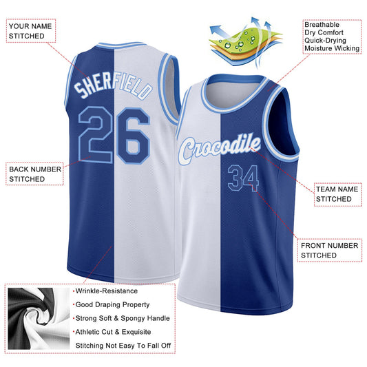 Custom White Royal-Light Blue Authentic Split Fashion Basketball Jersey - Sky-Custom