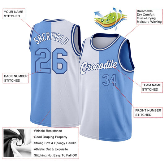 Custom White Light Blue-Royal Authentic Split Fashion Basketball Jersey - Sky-Custom
