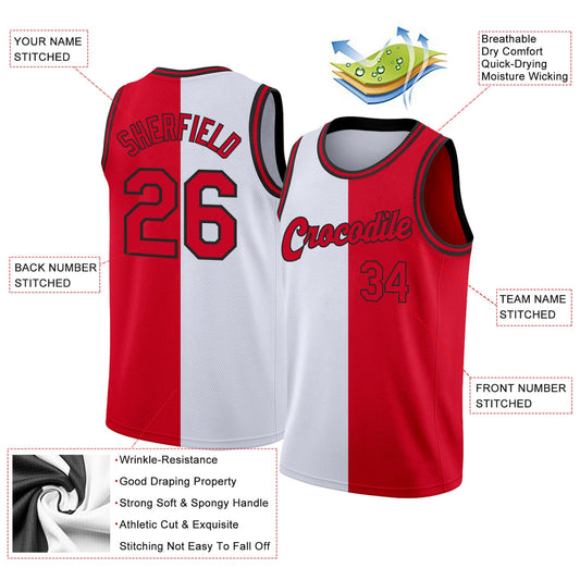 Custom White Red-Black Authentic Split Fashion Basketball Jersey - Sky-Custom