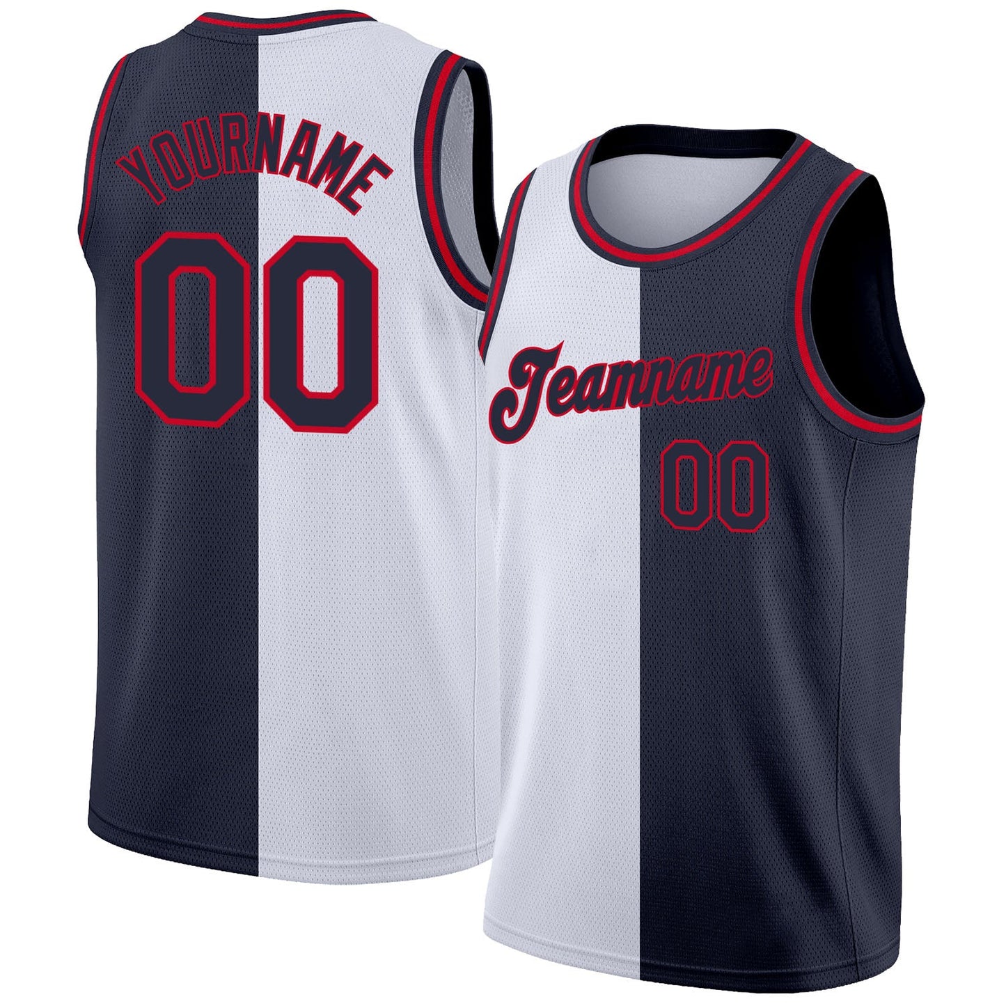 Custom White Navy-Red Authentic Split Fashion Basketball Jersey - Sky-Custom