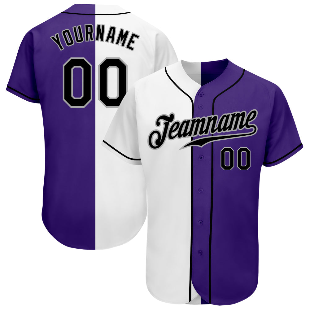 Custom White Black-Gray Authentic Split Fashion Baseball Jersey - Sky-Custom