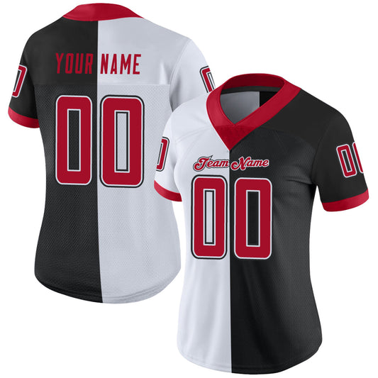Custom Black Red-White Mesh Split Fashion Football Jersey - Sky-Custom