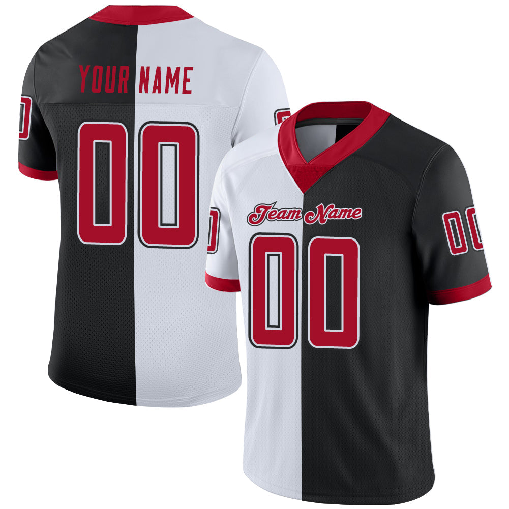 Custom Black Red-White Mesh Split Fashion Football Jersey - Sky-Custom