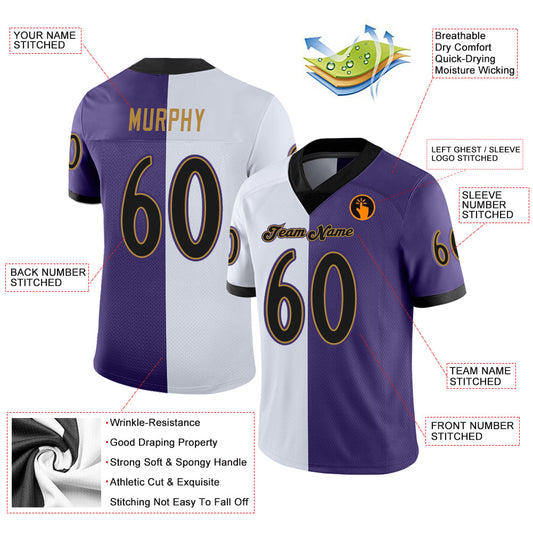 Custom Purple Black-White Mesh Split Fashion Football Jersey - Sky-Custom