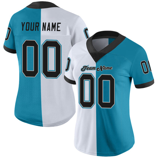 Custom Panther Blue Black-White Mesh Split Fashion Football Jersey - Sky-Custom