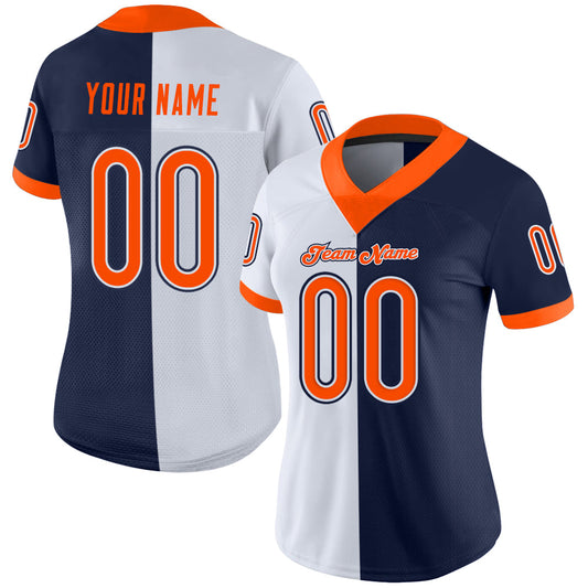 Custom Navy Orange-White Mesh Split Fashion Football Jersey - Sky-Custom
