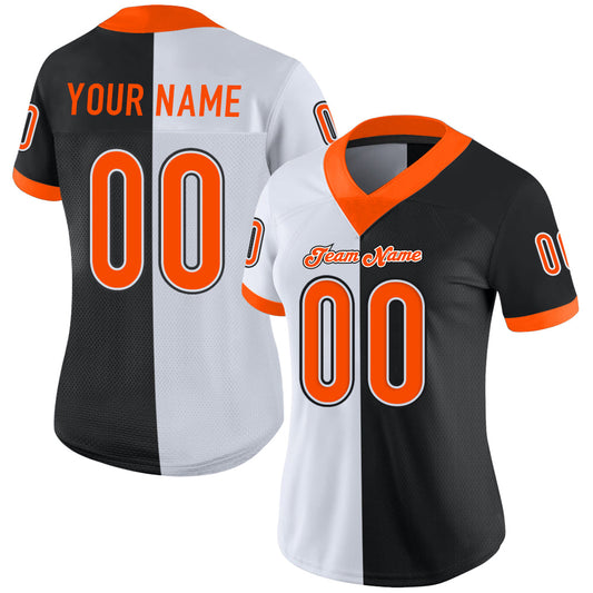 Custom Black Orange-White Mesh Split Fashion Football Jersey - Sky-Custom