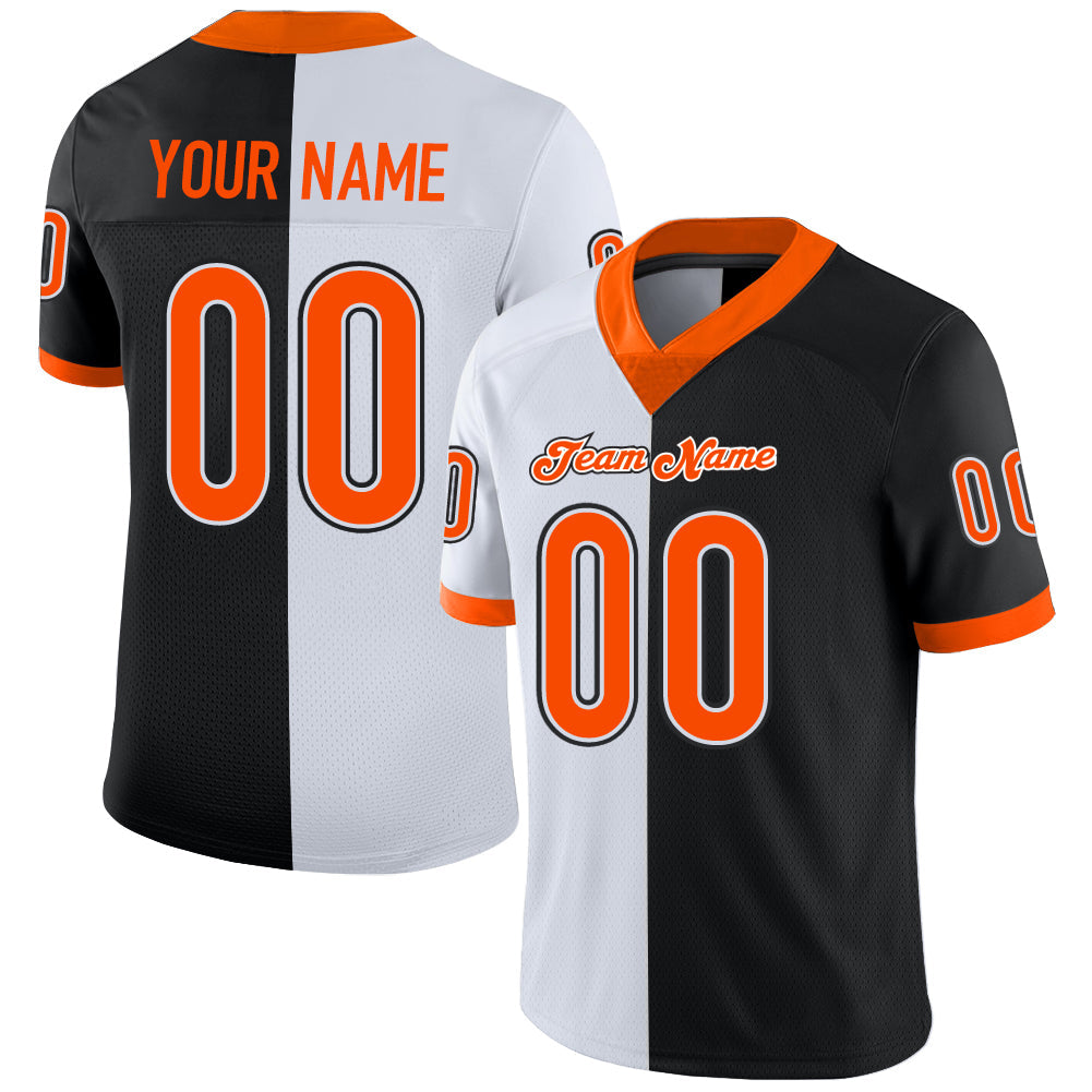 Custom Black Orange-White Mesh Split Fashion Football Jersey - Sky-Custom