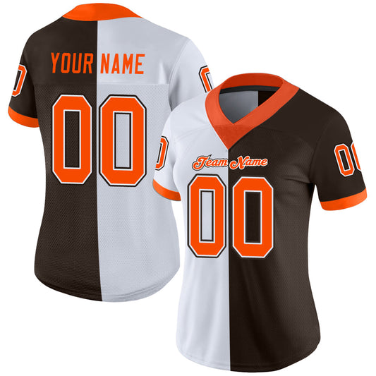 Custom Brown Orange-White Mesh Split Fashion Football Jersey - Sky-Custom
