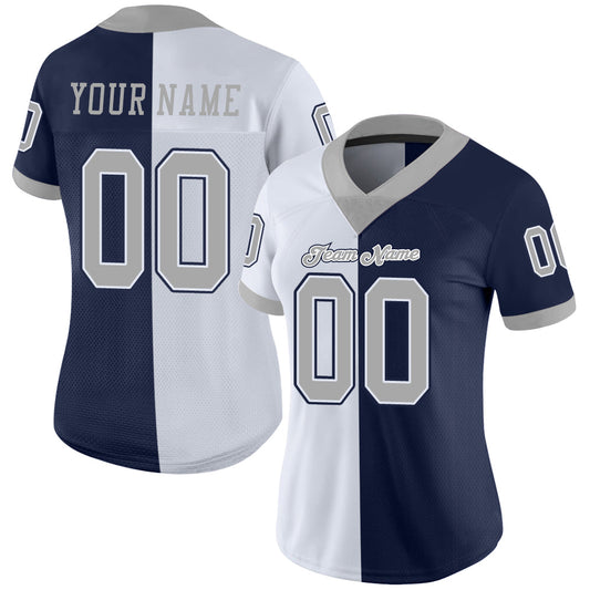 Custom Navy Gray-White Mesh Split Fashion Football Jersey - Sky-Custom