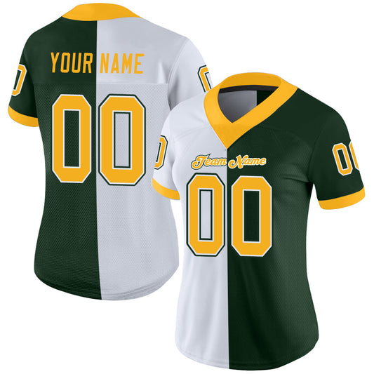 Custom Green Gold-White Mesh Split Fashion Football Jersey - Sky-Custom
