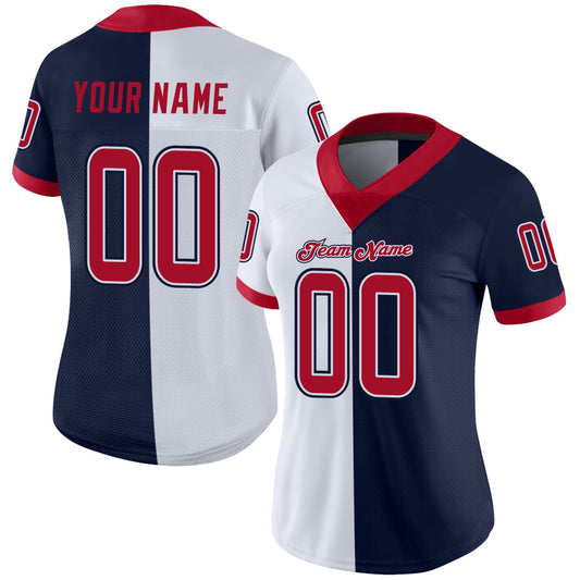 Custom Navy Red-White Mesh Split Fashion Football Jersey - Sky-Custom