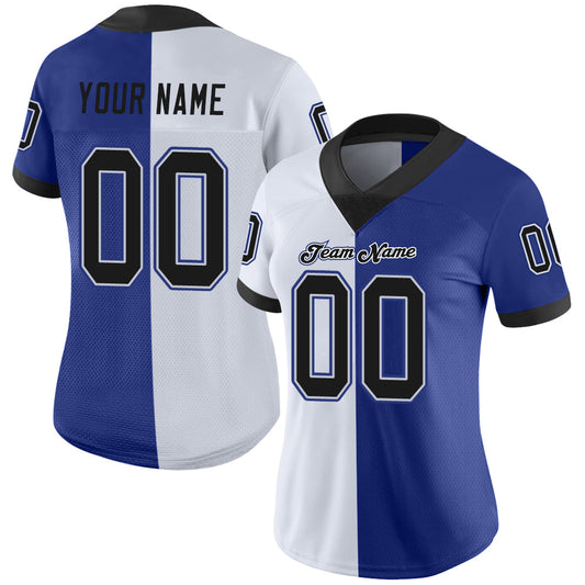 Custom Royal Black-White Mesh Split Fashion Football Jersey - Sky-Custom