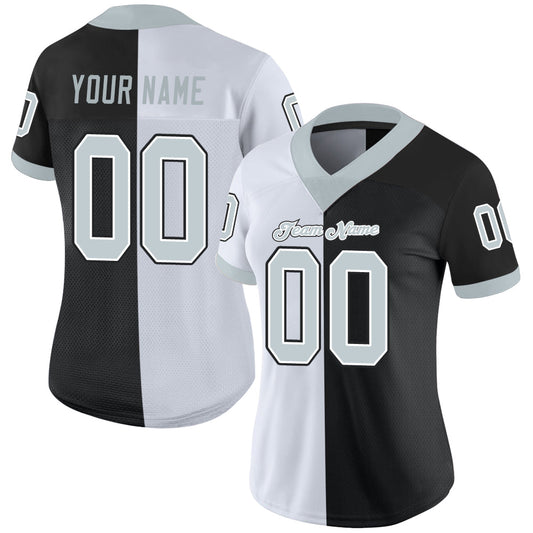 Custom Black Silver-White Mesh Split Fashion Football Jersey - Sky-Custom