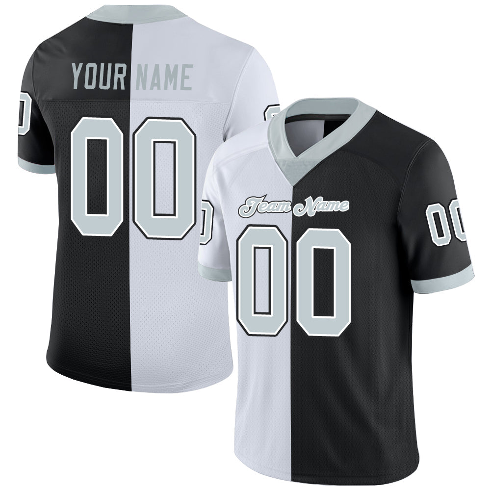Custom Black Silver-White Mesh Split Fashion Football Jersey - Sky-Custom