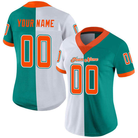 Custom Aqua Orange-White Mesh Split Fashion Football Jersey - Sky-Custom