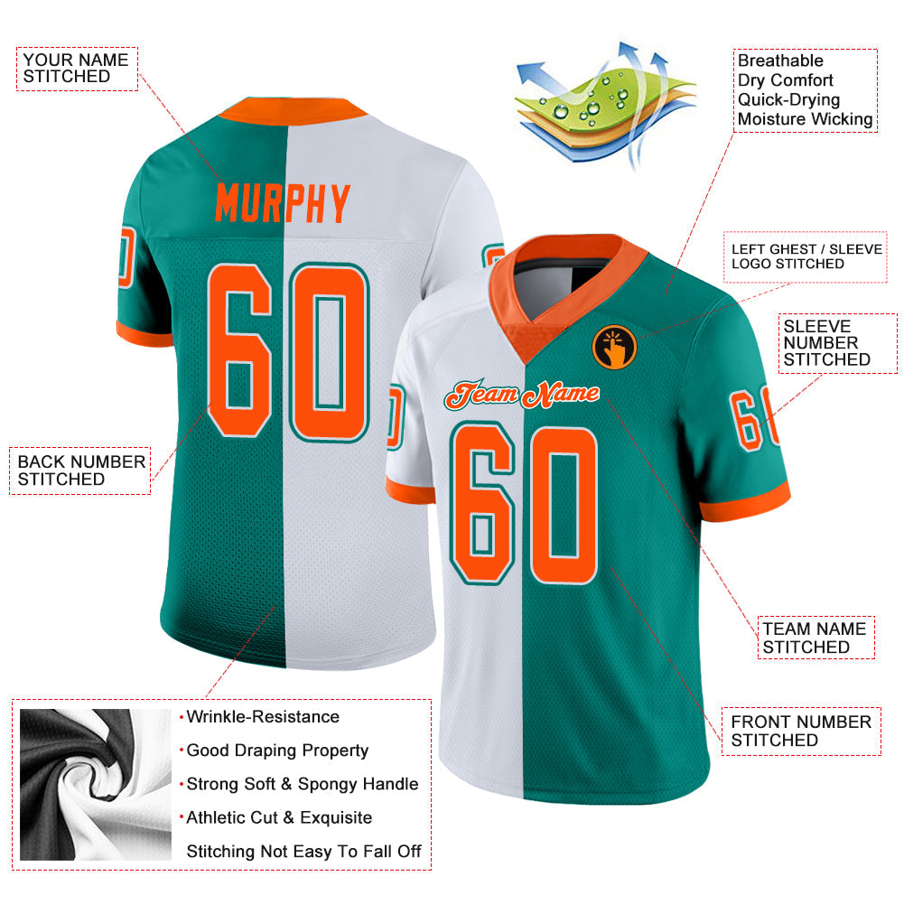 Custom Aqua Orange-White Mesh Split Fashion Football Jersey - Sky-Custom
