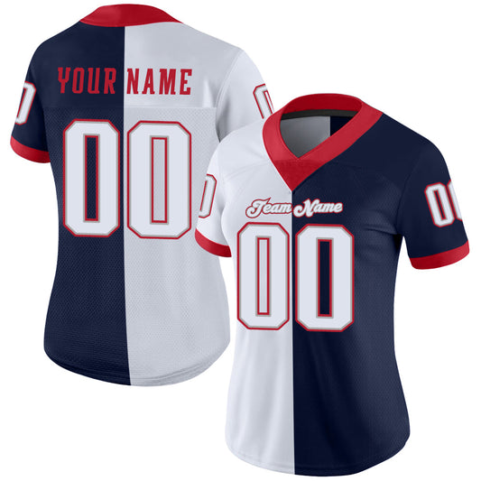 Custom Navy White-Scarlet Mesh Split Fashion Football Jersey - Sky-Custom