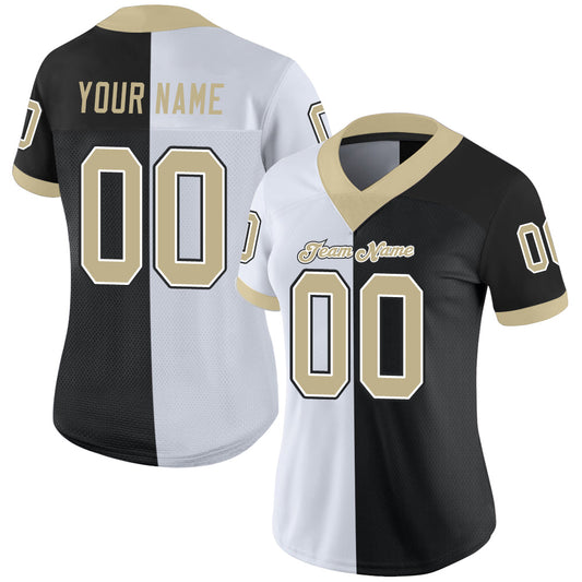 Custom Black Vegas Gold-White Mesh Split Fashion Football Jersey - Sky-Custom