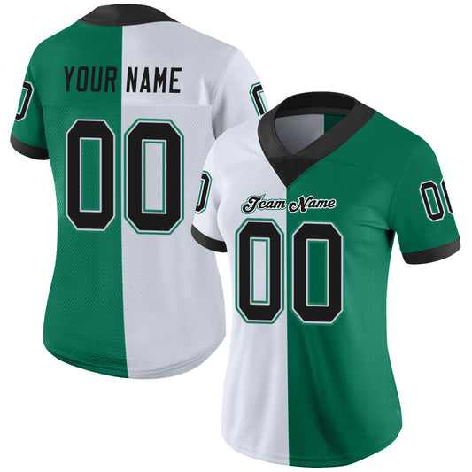 Custom Kelly Green Black-White Mesh Split Fashion Football Jersey - Sky-Custom