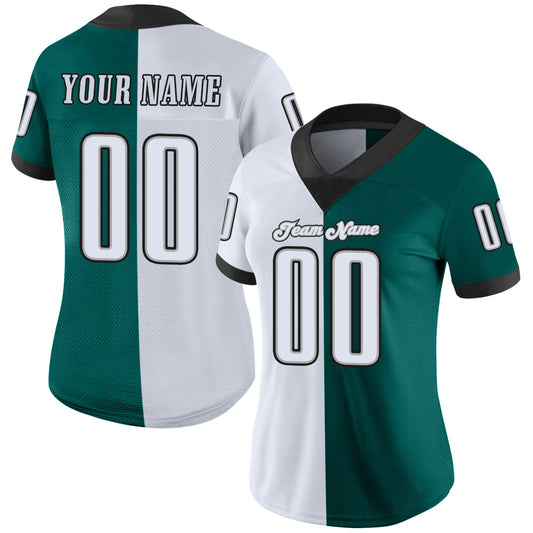 Custom Midnight Green White-Black Mesh Split Fashion Football Jersey - Sky-Custom