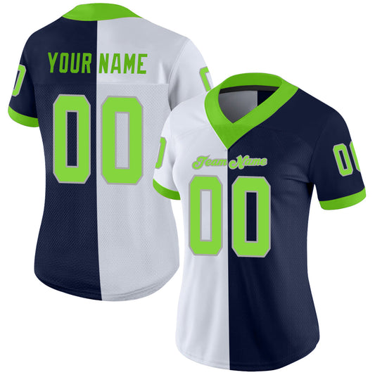 Custom Navy Neon Green-White Mesh Split Fashion Football Jersey - Sky-Custom