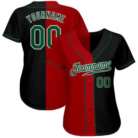Custom Black Kelly Green-Red Authentic Split Fashion Baseball Jersey - Sky-Custom