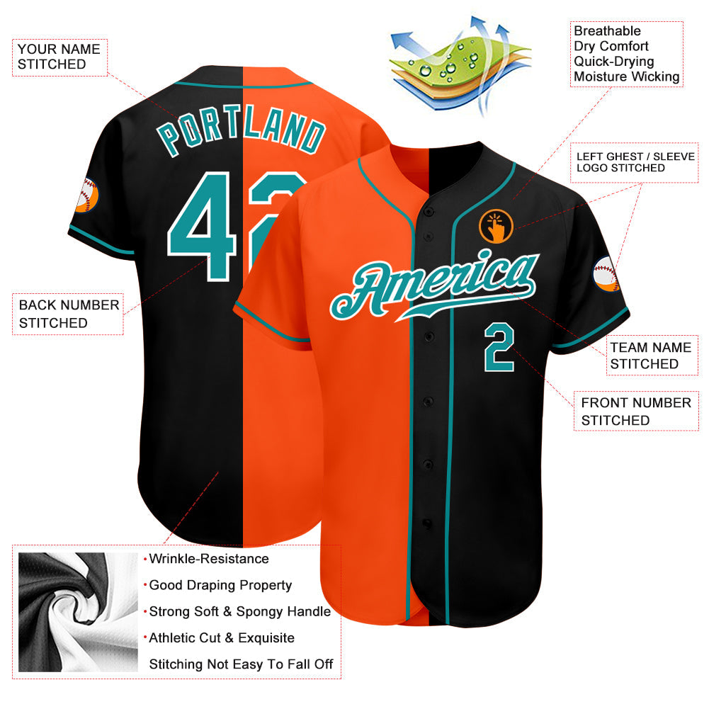 Custom Black Teal-Orange Authentic Split Fashion Baseball Jersey - Sky-Custom
