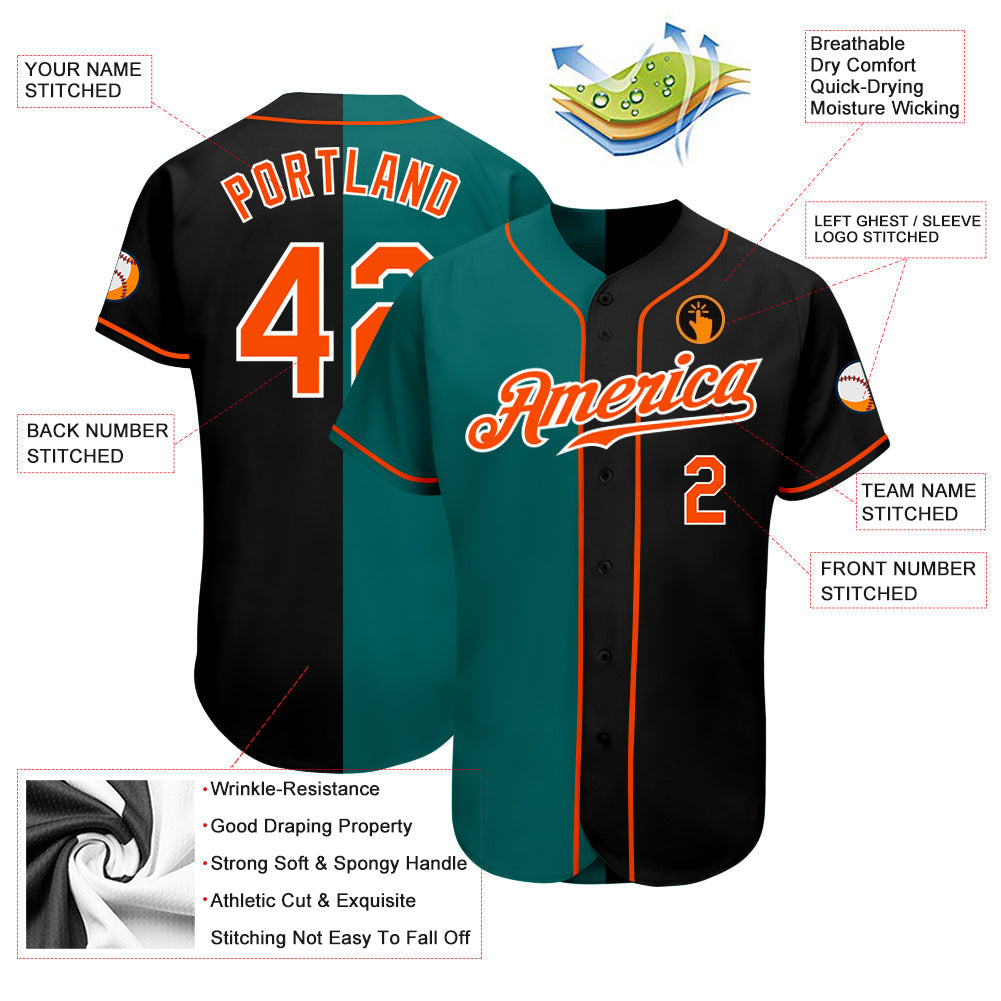 Custom Black Orange-Teal Authentic Split Fashion Baseball Jersey - Sky-Custom