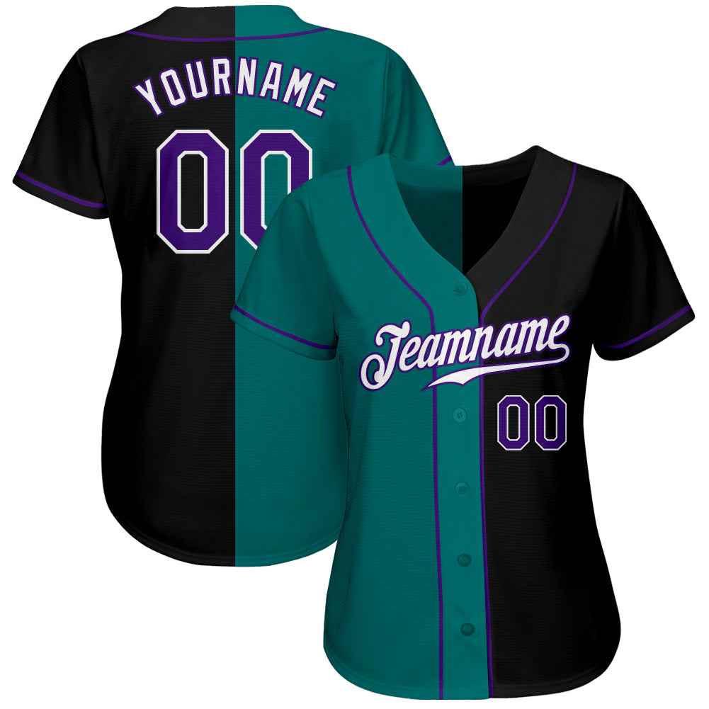 Custom Black Purple-Teal Authentic Split Fashion Baseball Jersey - Sky-Custom