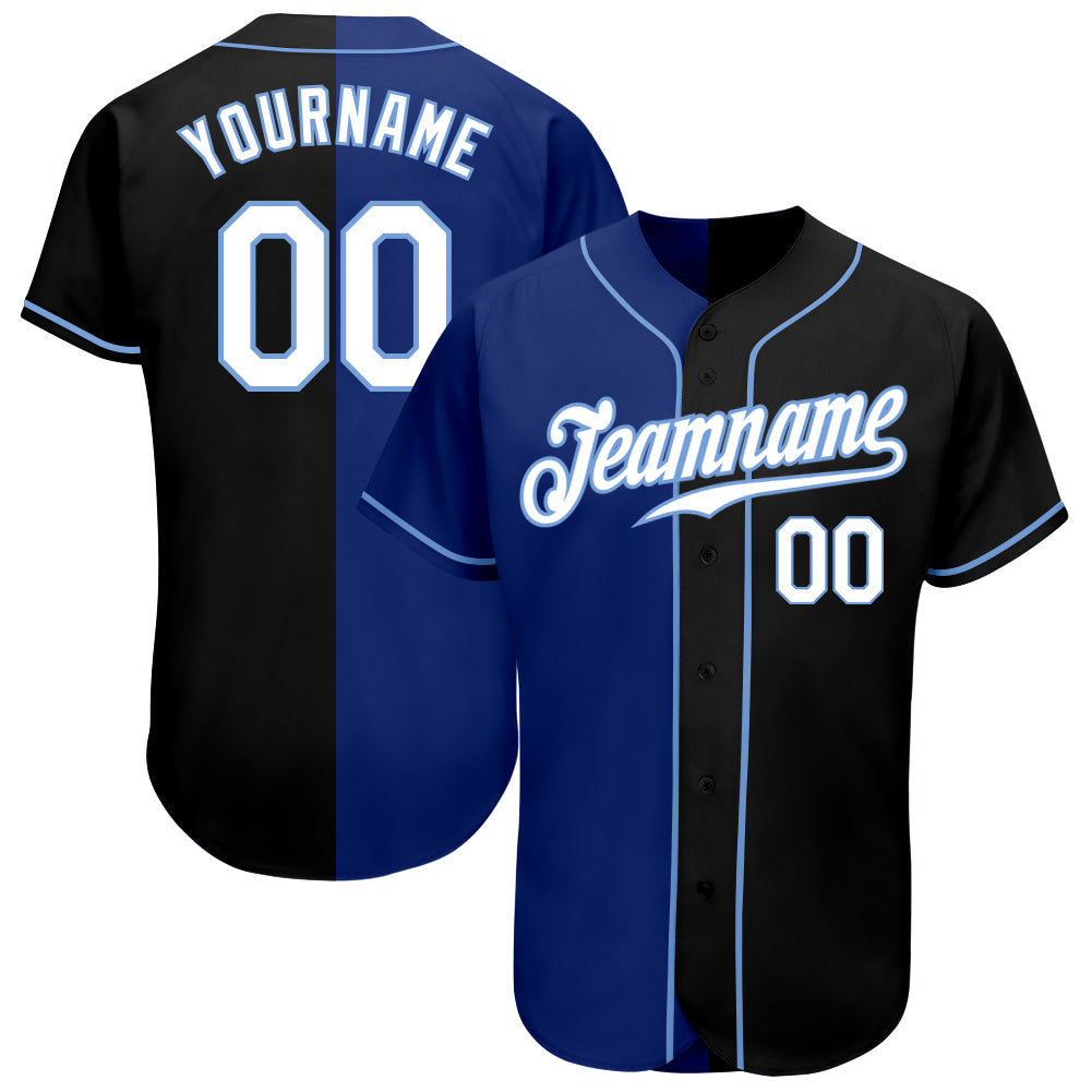 Custom Black White-Royal Authentic Split Fashion Baseball Jersey - Sky-Custom